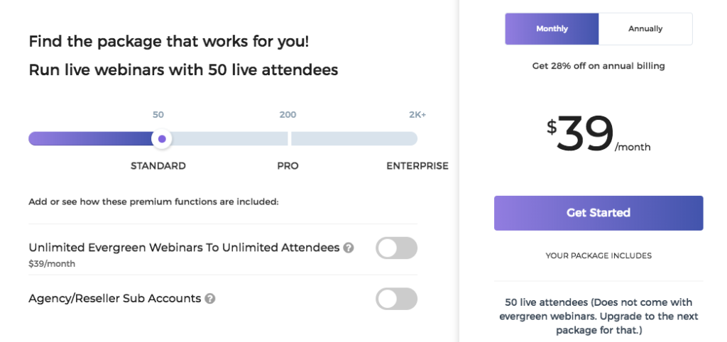 EasyWebinar Pricing Standard Monthly