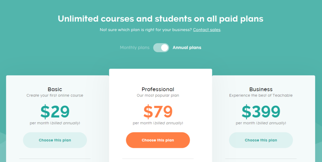 Teachable Pricing online course platform