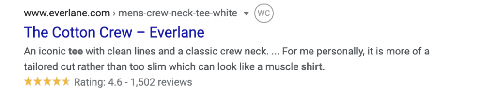 screenshot of everlane meta description