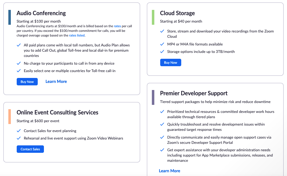 Some add-on options for Zoom Webinar.